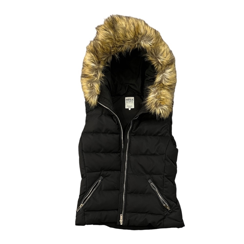 Zara Trafaluc Collection Vest with Removable Faux Fur Hood Lining Women’s Small